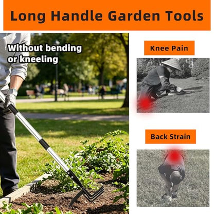 Long Hand Cultivator, 2-in-1 Hand Tiller and Garden Hoe for Gardening