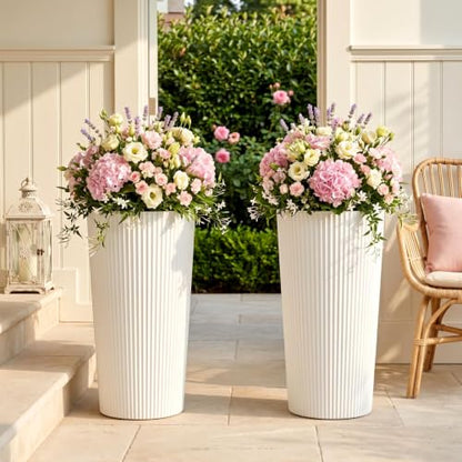24" Tall Planters for Outdoor Plants with Insert, Set of 2 White - color: White-r