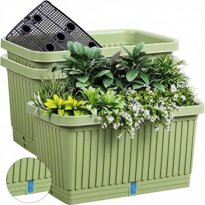 3 Pcs Large Rectangular Planter Boxes Outdoor, Green, 20 Inches - color: Green, size: 20 Inches