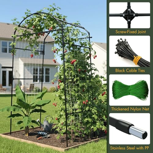 79" Tall Metal Cucumber Trellis Arch Sturdy Frame for 4FT Raised Garden Bed - size: 33"L x 33"W x 79"H