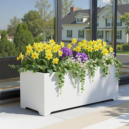 32" Metal Large Rectangular Planter - White Long Planter Box with Legs - color: White, size: 32" L x 15" W x 15" H