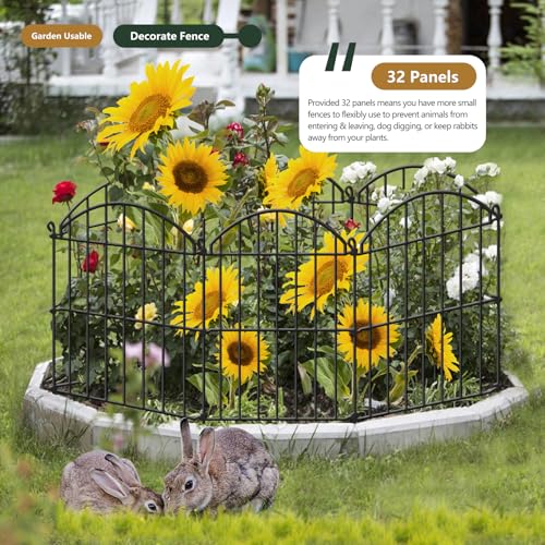 32 Panels Garden Fence, 34ft x 23in Animal Barrier Fences for Rabbits Dogs, Rustproof Metal Gardens Border Fencing, Arched Decorative Flower Bed Edging Barriers for Outdoor Yard Patio - size: 17in(H) x 34ft(L)