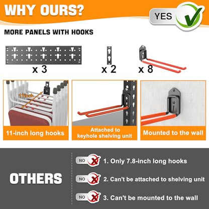 TORACK Garden Tool Organizer Wall Mounted, Folding Chair Storage Rack - style: 3 panels with 8 hooks