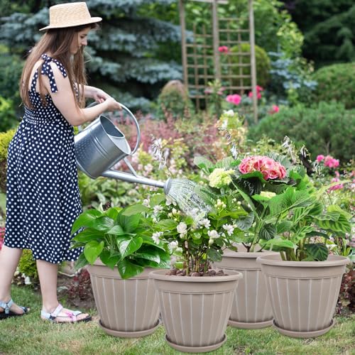 12 Inch Pots for Plants,4 Pack Tall Planter,Large Flower Pot Outdoor - color: Beige, size: 12 inch-4 pack
