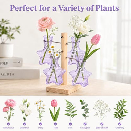 Nacome Plant Terrarium Propagation Stations: Purple Vase with Wooden Stand - color: Purple