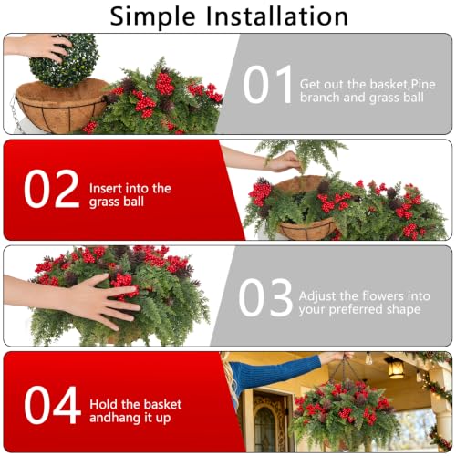 2 Set Christmas Hanging Baskets, Winter Hanging Baskets for Outdoors - color: Cedar