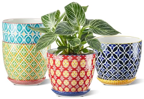 Metahom 5.8 Inch Ceramic Plant Pots, Colorful Flower Pots Set of 4 - size: 5.8 inch