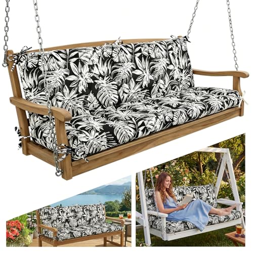 Oxford Fabric Swing Cushions with Backrest & Tie Straps for Patio Bench - color: Black & White
