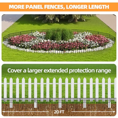 KYATE Garden Fence Animal Barrier, 14 Panels No Dig Fence 20ft(L) x13in(H), Rustproof Metal Defense Border, Dogs Rabbits Blocker Fence for Outdoor Yard & Patio - size: 14 Panels-20ft(L)x13in(H)