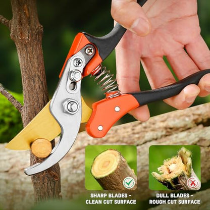 Garden Shears, Sharp Japanese SK5 Steel Blade Effortlessly Prunes 1/4" Branches, Hand Pruners Heavy Duty Professional Bypass, Garden Scissors & Flower Trimmers (golden) - color: Golden