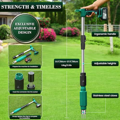 Electric Weed Puller Tool, 21V Battery Powered Stand Up Weed Remover with 6000mAh Batteries, Heavy Duty 3-Claw Steel Root Weeder, Weed Picker Grabber Popper for Dandelion Lawn Garden Yard