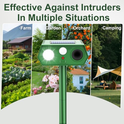 2026 Upgraded Solar Ultrasonic Animal Repeller Outdoor, Waterproof Motion Activated Repellent with Flash Light for Deer Cat Squirrel Raccoon Rabbit Dog Garden Yard-4 Pack - size: 4PCS-02