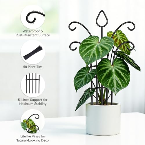 4 Pack Small Plant Trellis for Potted Plants, Metal Climbing Plant Support