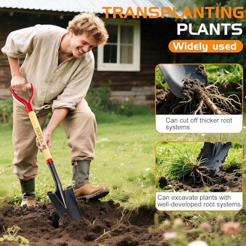 HIGHLIGHT Spade Shovel Digging Trench Garden 45 Inch D Grip Steel Shovel