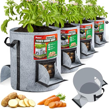 4PCS 15-Gallon Potato Grow Bag-Harvest & Visible Window Garden Planting Bag