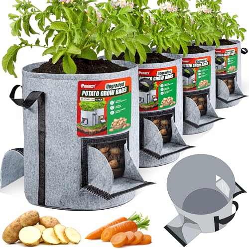 4PCS 15-Gallon Potato Grow Bag-Harvest & Visible Window Garden Planting Bag
