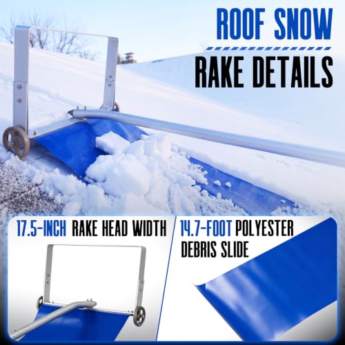 Outvita Snow Roof Rake, 5.3-20FT Extendable Aluminum Pole, Blue - color: Blue, size: 20FT