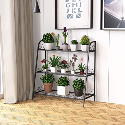 Giantex 3 Tier Metal Plant Stand, Indoor Outdoor Plant Shelf, Flower Rack Display Shelf, Flower Pots Holder with Adjustable Feet for Garden, Balcony, Living Room (3-Tier (32''x 13'' x 32'')) - size: 3-tier (32''x 13'' x 32'')