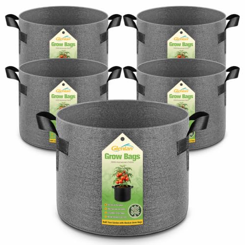5-Pack 10 Gallon Grow Bags, Thickened Nonwoven Fabric Plant Pots with Handles, Heavy Duty 300G Garden Pots for Vegetables, Flowers and Fruit - color: Gray, size: 10 Gallon