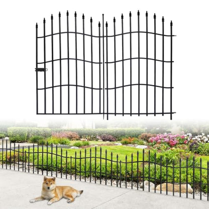 No Dig Garden Fence Panels with Gate, 8 Panels, 40in H x 17.5ft L - size: 8 Panels with Gate - 40in(H) x 17.5ft (L)