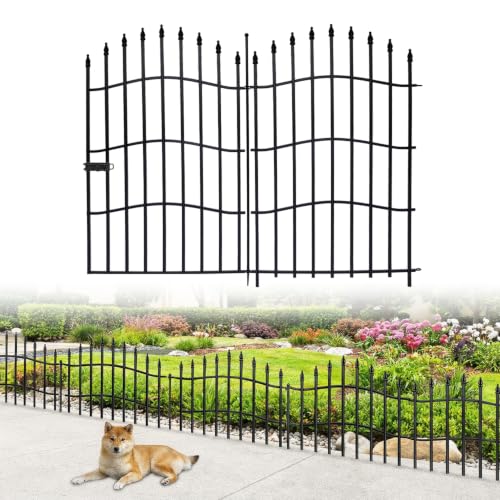 No Dig Garden Fence Panels with Gate, 8 Panels, 40in H x 17.5ft L - size: 8 Panels with Gate - 40in(H) x 17.5ft (L)