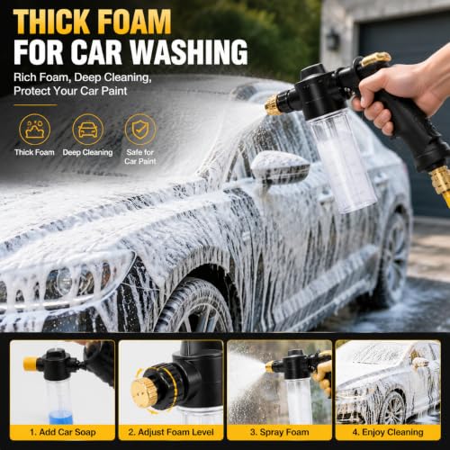 High Pressure Hose Nozzle, 2026 Upgraded Heavy Duty Water Spray Gun with 5 Adjustable Spray Modes, Metal Garden Hose Sprayer Power Washer for Car Wash, Patio Cleaning, Lawn Watering