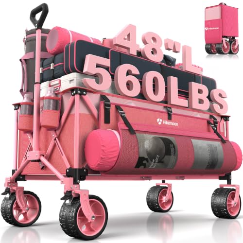 HIKEMOON 48'' Extra Large Collapsible Wagon with Big Wheels, 300L Pink - color: Pink