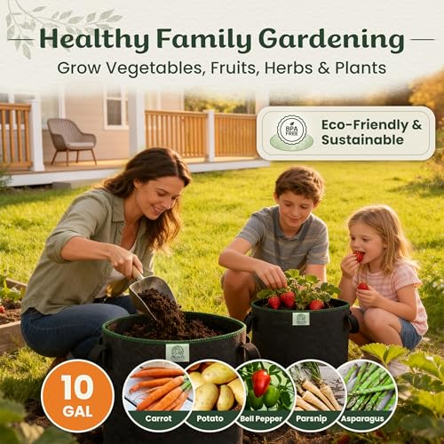 Mabel's Gardening 5-Pack 10 Gallon Grow Bags - Garden Planting Bags 13.4 x 16.3 INCH Made of 8.85 oz/yd² (300g/m²) Felt & Fleece Fabric Plant Pot, Plant Bag, Grow Bag for Carrot Potato Tomato - color: 5-pack, size: 10 Gallon