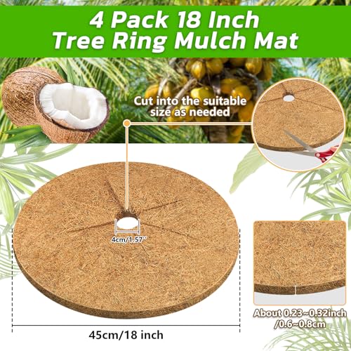 Legigo 4 Pack Coconut Fiber Mulch Ring Tree Plant Protector Mat, 18 Inch - color: 4 Pack, size: 18 Inch