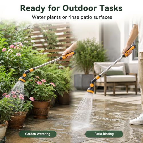 Watering Wand Heavy Duty, 26-35.4" watering wand for garden hose With 9 Spray Patterns & 180° Swivel Head Non-Slip Handle For Plants Hanging Baskets Patio Cleaning