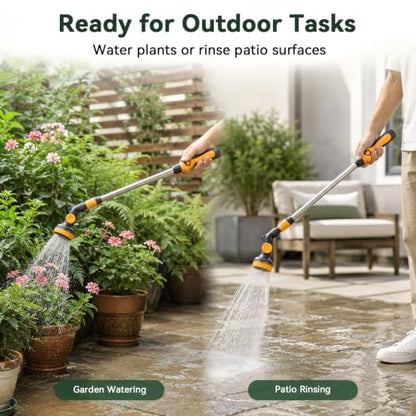 Watering Wand Heavy Duty, 26-35.4" watering wand for garden hose With 9 Spray Patterns & 180° Swivel Head Non-Slip Handle For Plants Hanging Baskets Patio Cleaning