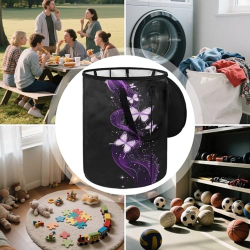 BIGCARJOB Bling Butterfly Collapsible Trash Can Camping Gargabe Bin Tall Trash Can Large Capacity Pop Up Garden Bag for Travelers Camper Trailer, 22.83x17.71 in - color: Bling Butterfly