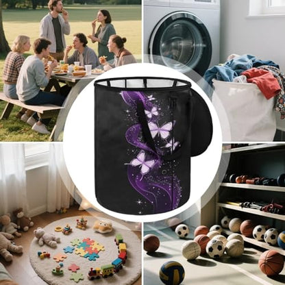 BIGCARJOB Bling Butterfly Collapsible Trash Can Camping Gargabe Bin Tall Trash Can Large Capacity Pop Up Garden Bag for Travelers Camper Trailer, 22.83x17.71 in - color: Bling Butterfly