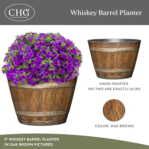 9" Jameson Whiskey Barrel with Drainage in Distressed Oak - color: Distressed Oak, size: 9"