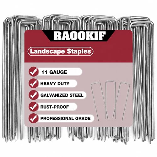 RAOOKIF 8 Inch Galvanized Garden Landscape Staples, 20/50/100/200Pcs Garden Metal Stakes, 11 Gauge Heavy Duty Ground Stakes for Decoration, Fence, Lawn, Fabric Pins - size: 8 Inch