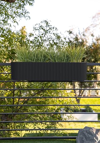 Veradek Demi Series Railing Planter - Round Window Box with Bracket - color: Black, size: 36 inch - 2 Pack