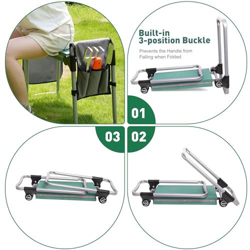 Garden Kneeler and Seat Bench Garden Workseat,Upgraded Smart Folding Gardening Bench Widen EVA Foam Kneeling Pad and Detachable Tool Pouch Portable Gardening Stools for Back Yard Outdoor Fishing