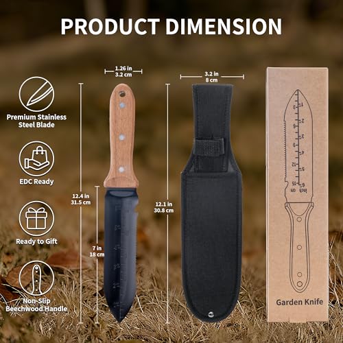 YANG Hori Hori Garden Knife, 7 Inch Garden Tools with Oxford Cloth Sheath - color: Spear-Point Garden Knife