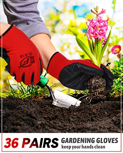 Honeydak 36 Pairs Garden Gloves Bulk for Men Women - color: Red, Black