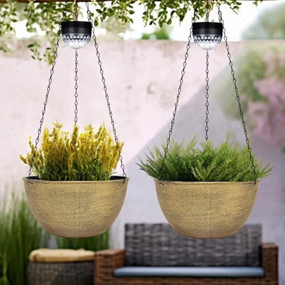 SUNNYPARK 2 Pack Solar Hanging Planters for Plants Outdoor - color: Copper