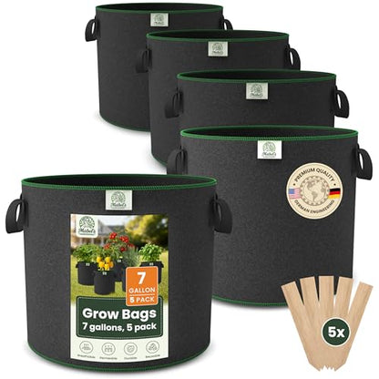 Mabel's Gardening 5-Pack 7 Gallon Grow Bags - Garden Planting Bags 13.4 x 11.4 INCH Made of 8.85 oz/yd² (300g/m²) Felt & Fleece Fabric Plant Pot, Plant Bag, Grow Bag for Cucumber Tomato Zucchini - color: 5-pack, size: 7 Gallon