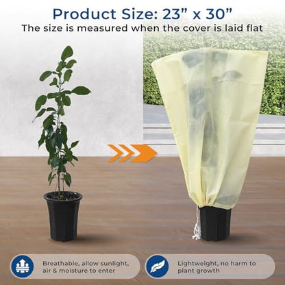 Plant Covers Freeze Protection, 2 Packs 23''W x 30''H Frost Protection Covers with Zipper & Drawstring, Winter Frost Cloth for Potted Plants, Outdoor Plant Blankets for Cold Weather - size: 23''W x 30''H(2 Packs)