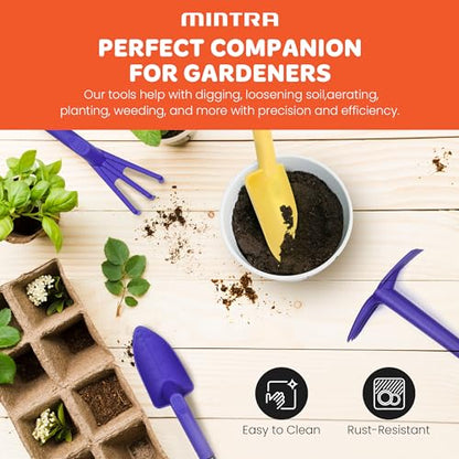 Mintra Garden Tool Set, 4-Piece Heavy Duty Gardening Tools, Includes Cultivator, Trowel, Shovel & Rake, Durable Poly Material & Non-Slip Handle, Planting, Potting, Yard Work, Landscaping – Black - color: Black