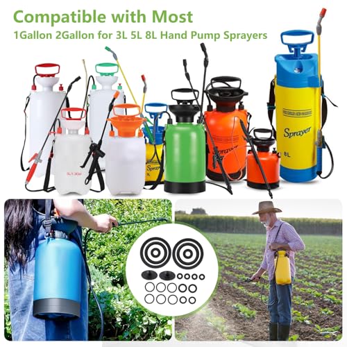 20Pcs Sprayer Seal Rings Kit - NBR Rubber O-Rings & Gaskets Replacement for Most 1 Gallon (3L), 1.3 Gallon (5L), 2 Gallon (8L) Garden Pressurized Hand Sprayers - Durable Pump Repair Parts - color: black -2 pack