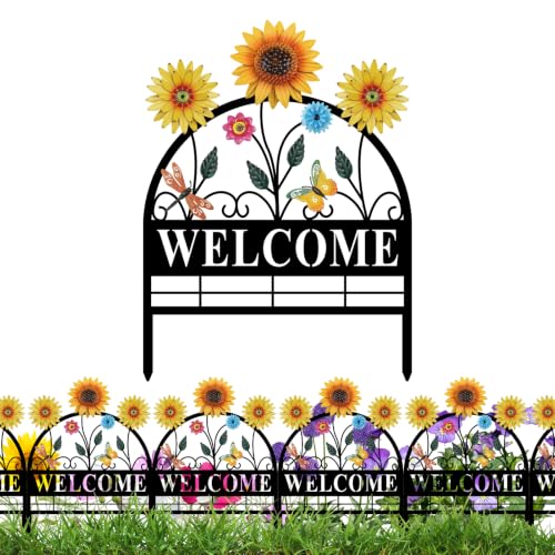 4 Pack Sunflower Garden Fence Metal Butterfly Flower Design - style: Sunflower