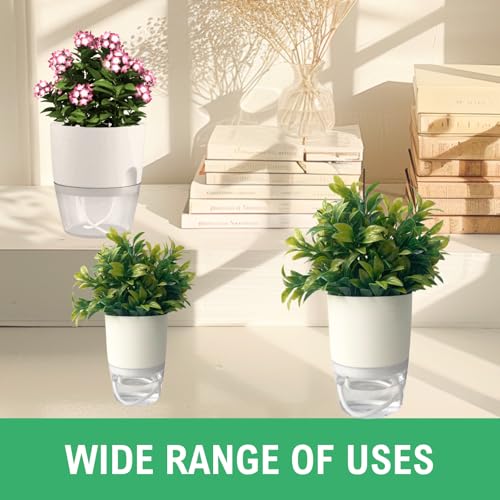 6/4/3Inch Watering Planters 4 Pack Plastic Wicking Pots White - color: 6/4/3''-3pack-white