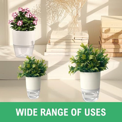 6/4/3Inch Watering Planters 4 Pack Plastic Wicking Pots White - color: 6/4/3''-3pack-white