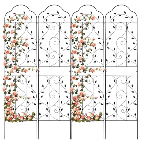 hogardeck 4 Packs 84 * 19 inch Metal Garden Trellis for Climbing Plants Outdoor,Heavy Duty,Black Coating Rustproof Trellis for Rose, Vegetable, Flowers, Expandable,Perfect for Training Climbing Plants - size: 84*19 in