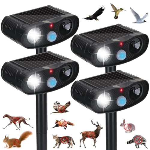2026 Solar Ultrasonic Cat Repellent Outdoor Deer Repellent Devices, 4Pack Solar Animal Repeller Motion Detection Cat Dog Squirrel Repellent Deterrent with LED Flash Lights for Yard&Garden (Plastic, 4)