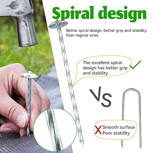 Landscape Stakes - Garden Edging Spikes Pins - New Umbrella-Type Design 5'' Galvanized Lawn Staples for Weed Barrier Fabric, Tent, Etc (50)